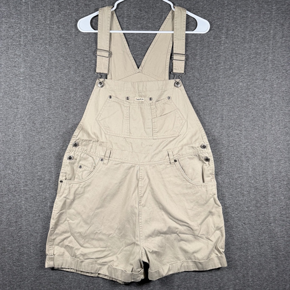 Route 66 Shortalls Womens Large Khaki Cotton Bib Overall Shorts Y2K Style VTG